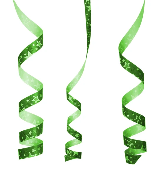 Zielone wstążki kręcone — Zdjęcie stockowe