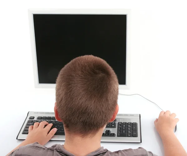 stock image Boy and computer