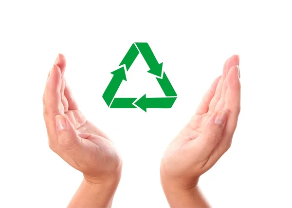 Mão com símbolo de reciclagem — Fotografia de Stock