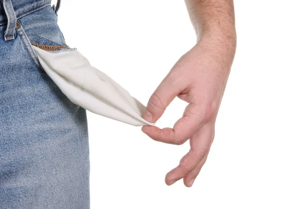 Manlig hand med tomma ficka — Stockfoto