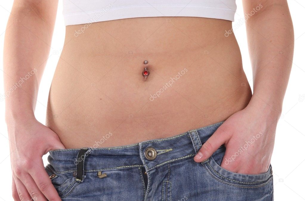 Sexy girl's belly, percing