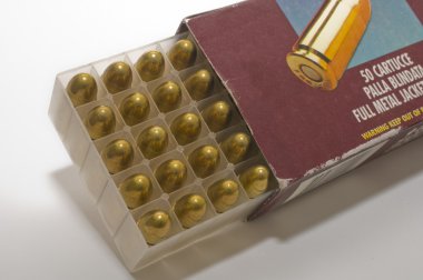 Open box of 9 mm pistol cartridges clipart