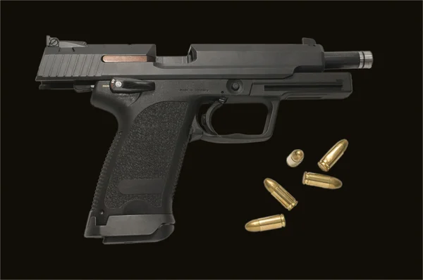 Large 9 mm pistol with breach open — Stock Photo, Image