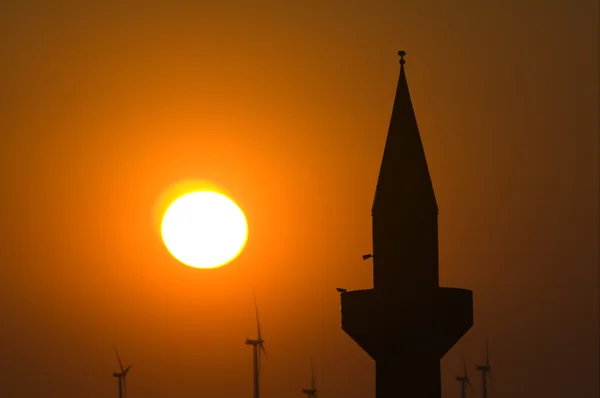 stock image Minaret and wind turbines