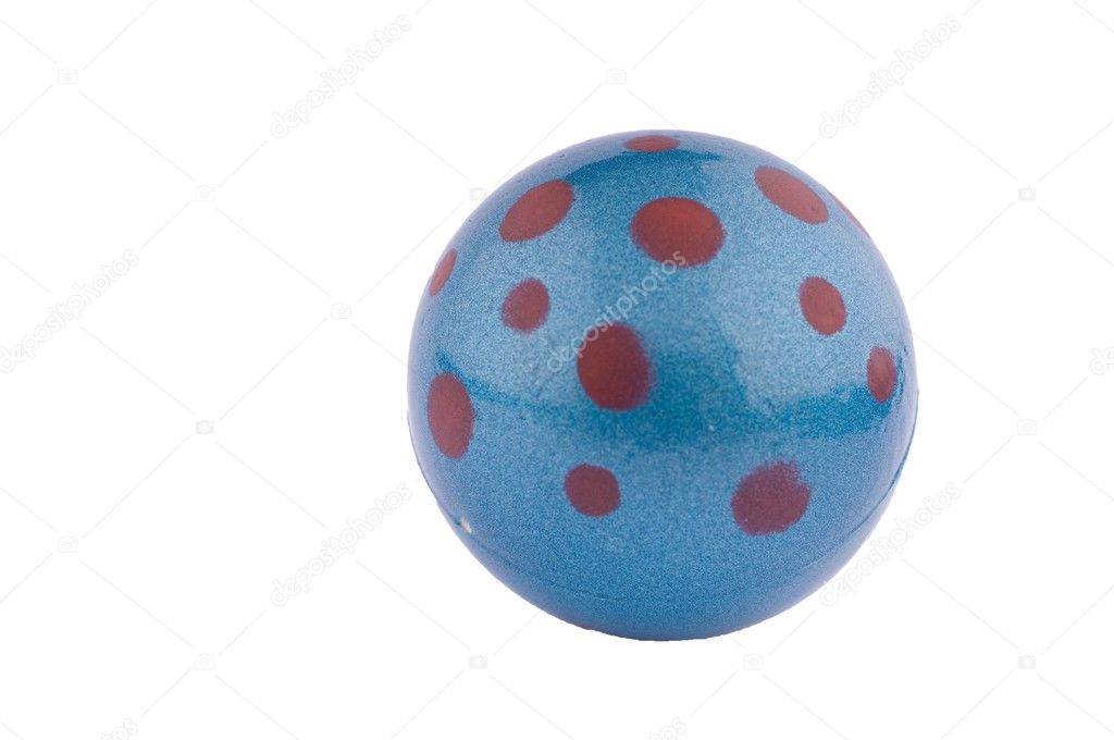 Blue rubber ball with red dots