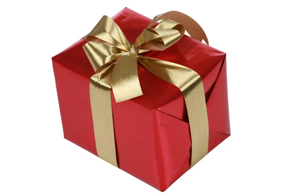 Rotes Geschenk mit goldenen Bändern — Stockfoto