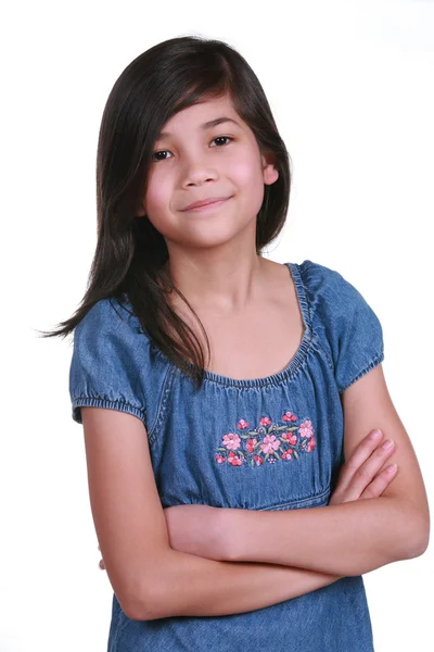 Confiante menina de nove anos — Fotografia de Stock