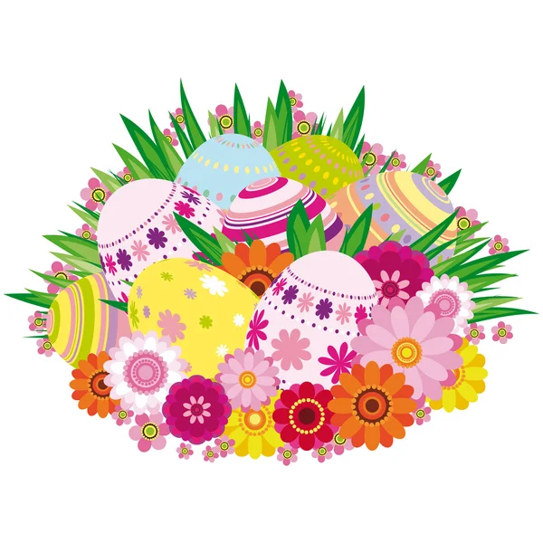 Paskalya yumurtaları ile çiçek arka plan — Stok Vektör