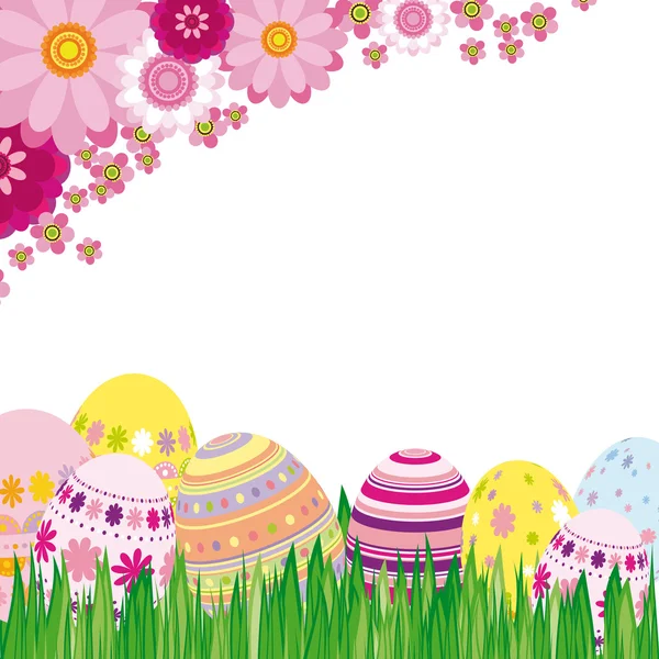 Цветочный фон с пасхальными яйцами — стоковый вектор