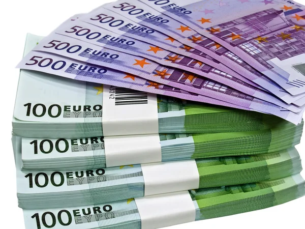 Op wit geïsoleerde eurobankbiljetten — Stockfoto