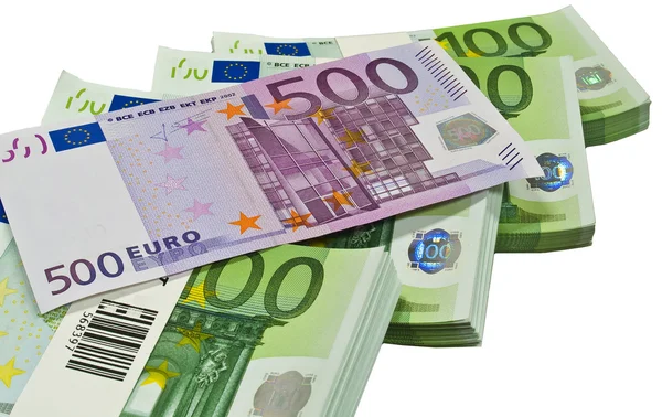 Op wit geïsoleerde eurobankbiljetten — Stockfoto