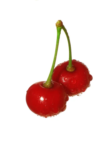 Две красные ягоды вишни . — стоковое фото