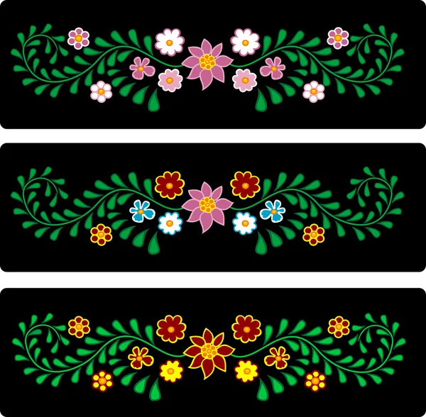 Květinový ornament na černém pozadí — Stockový vektor