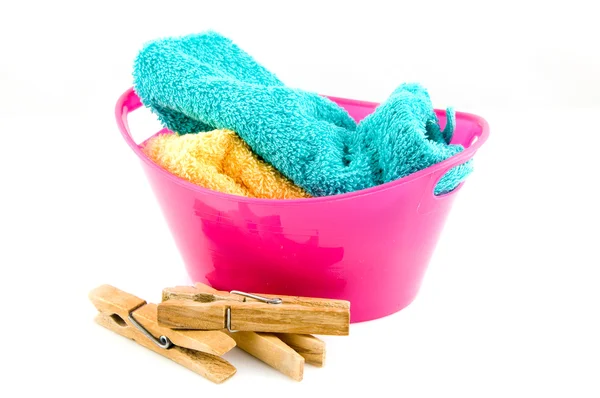 Pink washtub with laundry — Stock Photo, Image