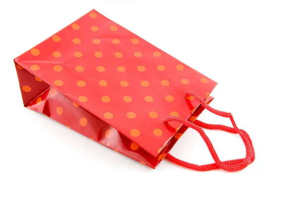 stock image Red shopping bag with dots