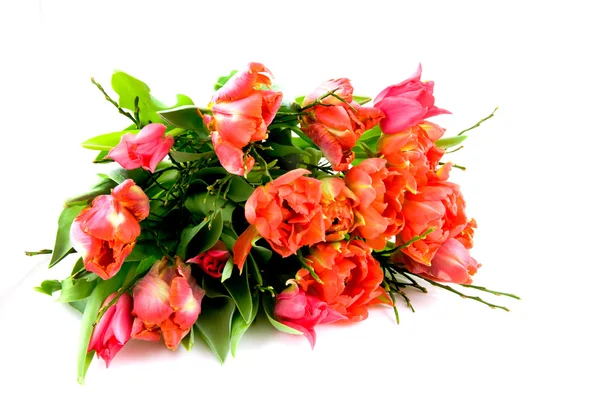 Bouquet red and orange tulips — Stock Photo, Image