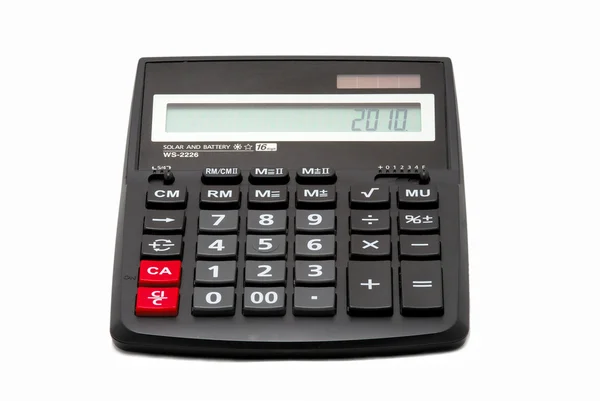 Черный калькулятор на белом — стоковое фото