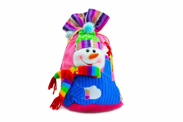 Snowman - sack for christmas presents — Stock Photo, Image