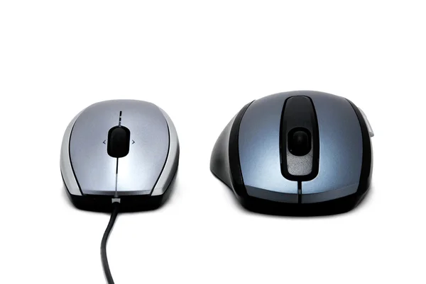 Dwie myszy komputerowe na białym tle nad białym — Zdjęcie stockowe