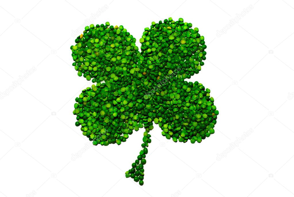 Four-leaf lucky clover made of peas