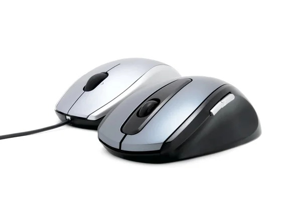 Две компьютерные мыши над белым — стоковое фото