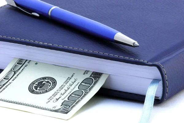 Diary, pen and US dollar isolated — Stock Photo, Image