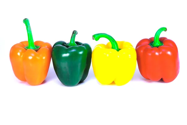 Quattro peperoni freschi colorati — Foto Stock