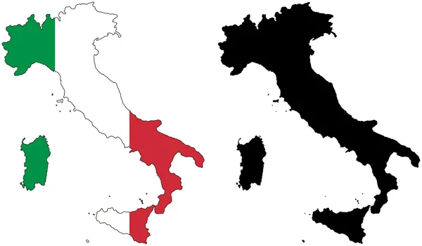 Vlajky a silueta Itálie — Stock vektor