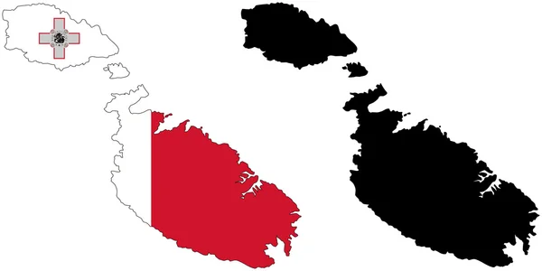 Bendera dan siluet Malta - Stok Vektor