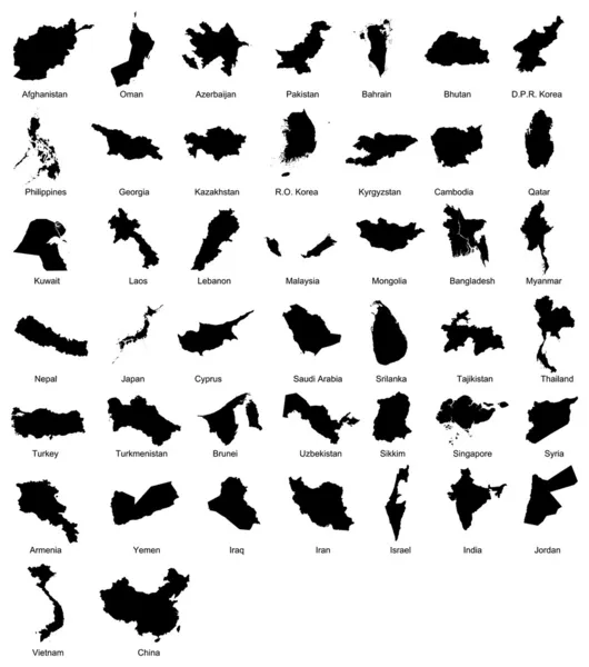 44 asiatische Landkarten — Stockvektor