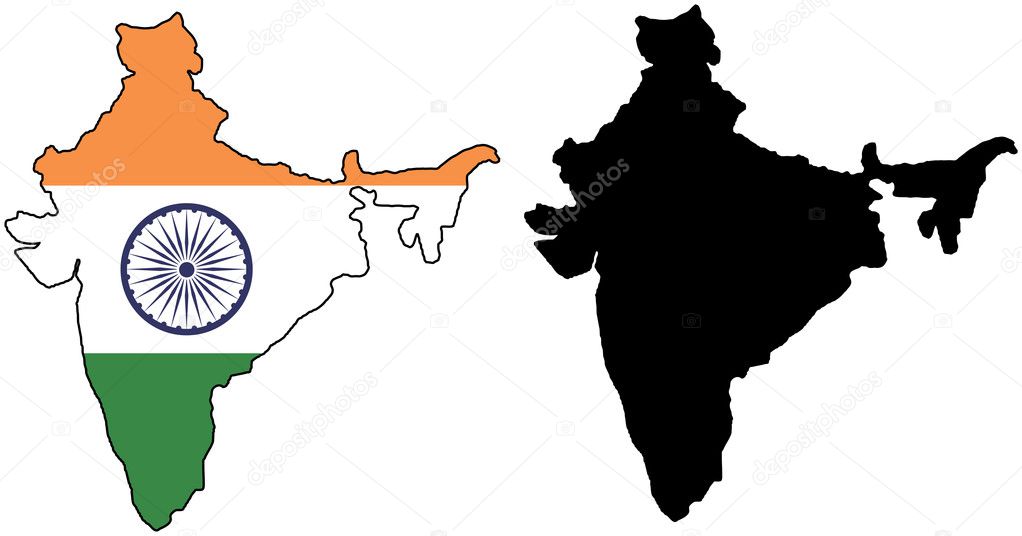 Flag and silhouette of India