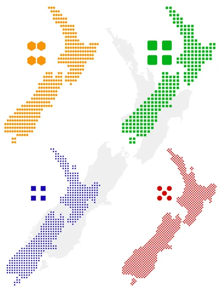 Pixel mapa de Nueva Zelanda — Vector de stock