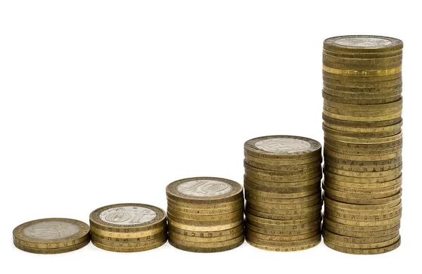 stock image Columns of coins on white background