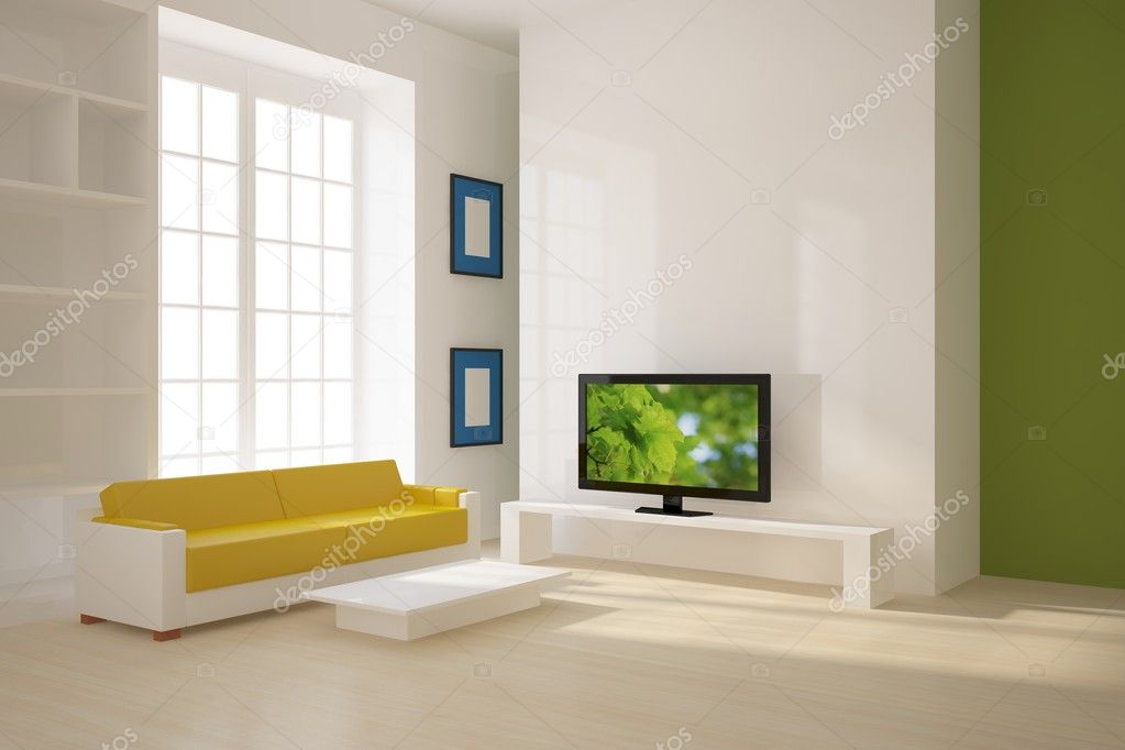 Colored interior with tv