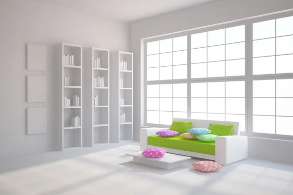 Intérieur gris avec des meubles colorés — Photo