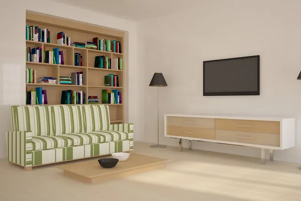 Färgade rum med bokhylla — Stockfoto