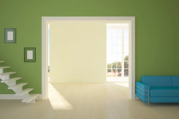 Grüner Innenraum mit Treppe — Stockfoto