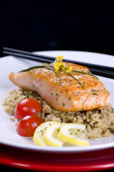 Salmon on wild rice