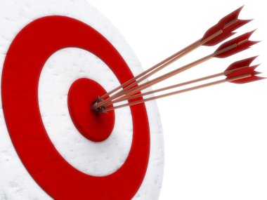 Arrows hitting directly in bulls eye clipart