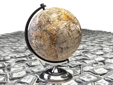 Globe over many american dollar clipart