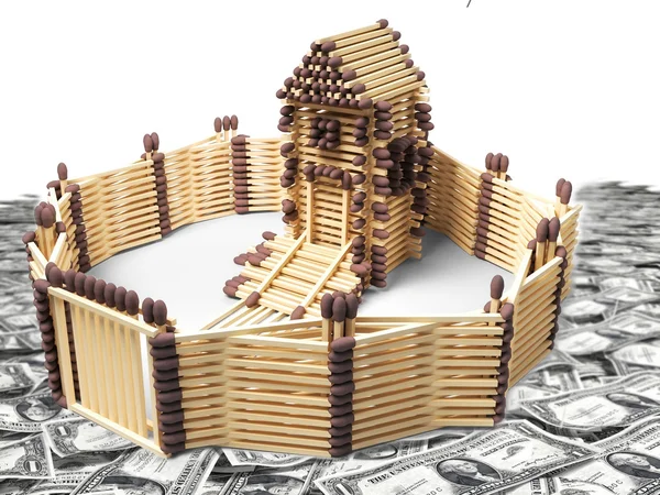 Casa de fósforo com dinheiro — Fotografia de Stock