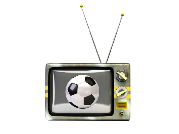 Ρετρό tv με μπάλα ποδοσφαίρου — Φωτογραφία Αρχείου