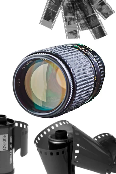Lenses and negative film — Stock Photo, Image