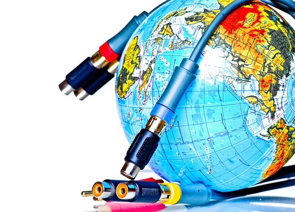 Cables near earth globe — Stock Photo, Image