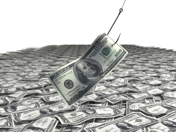 Dollar bill on a fishing hook — Stock Photo, Image