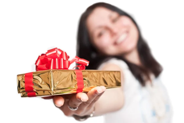 Girl with gift box — Stock Photo, Image