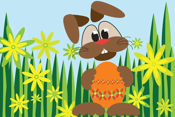 Conejo de Pascua escondido en la hierba — Vector de stock