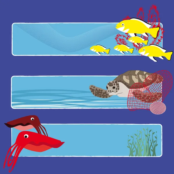 Fish banners 4 no text — Stock Vector