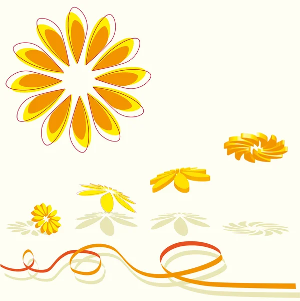 Flores 3D volando en orange — Stockvector