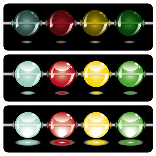Glowing beads in the dark on three rows — Stock Vector